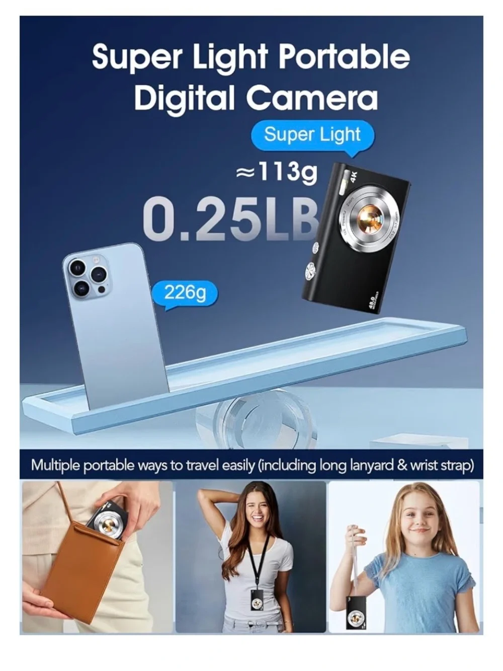 4K Black Digital Camera with Flip LCD - Compact Photo & Video Camera